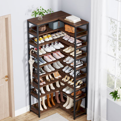 9-Tier Corner Shoe Rack, Freestanding Shoe Storage Shelf