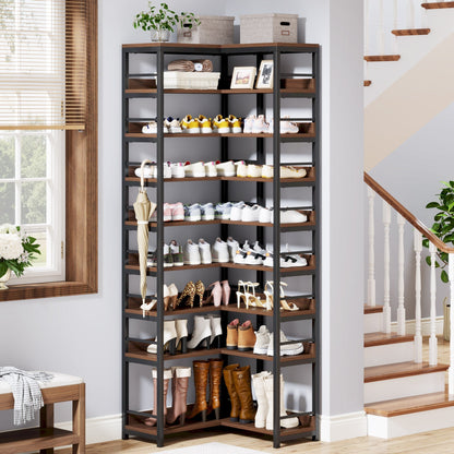 9-Tier Corner Shoe Rack, Freestanding Shoe Storage Shelf