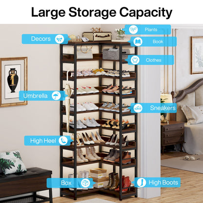 9-Tier Corner Shoe Rack, Freestanding Shoe Storage Shelf