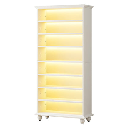 9-Tier Wood Shoe Cabinet Rack with LED Lighting & Solid Wood Legs