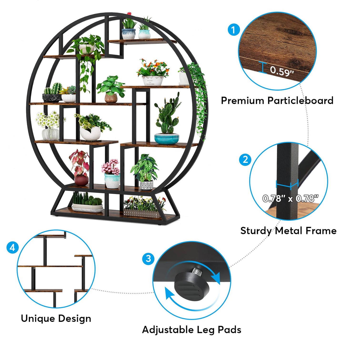 Round Plant Stand, 63" Flower Pot Plant Rack with 8 Shelves