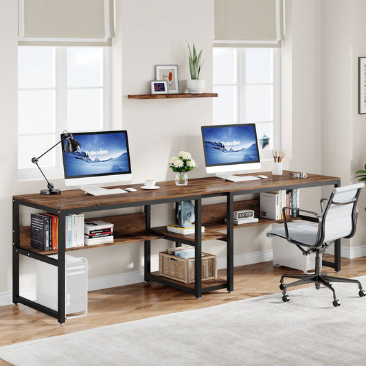 Two Person Desk Desk with Bookshelf