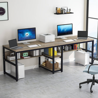 Two Person Desk Desk with Bookshelf