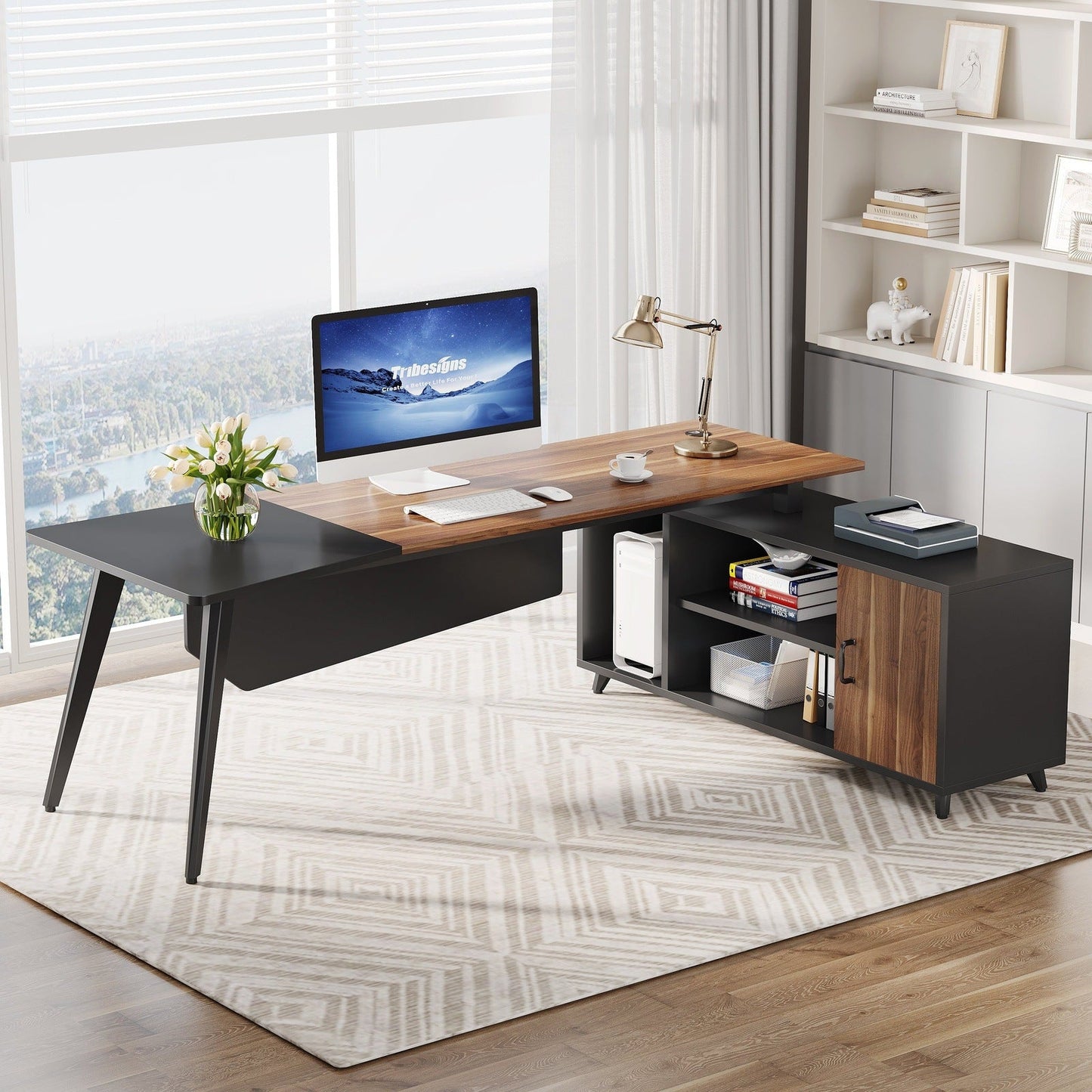 L-Shaped Desk with File Cabinet