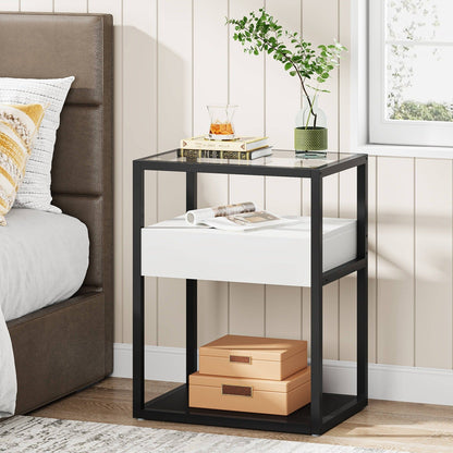 Modern Nightstand Side End Table with Drawer and Shelf