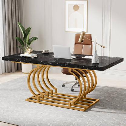 Modern Computer Office Desk with Faux Marble Top