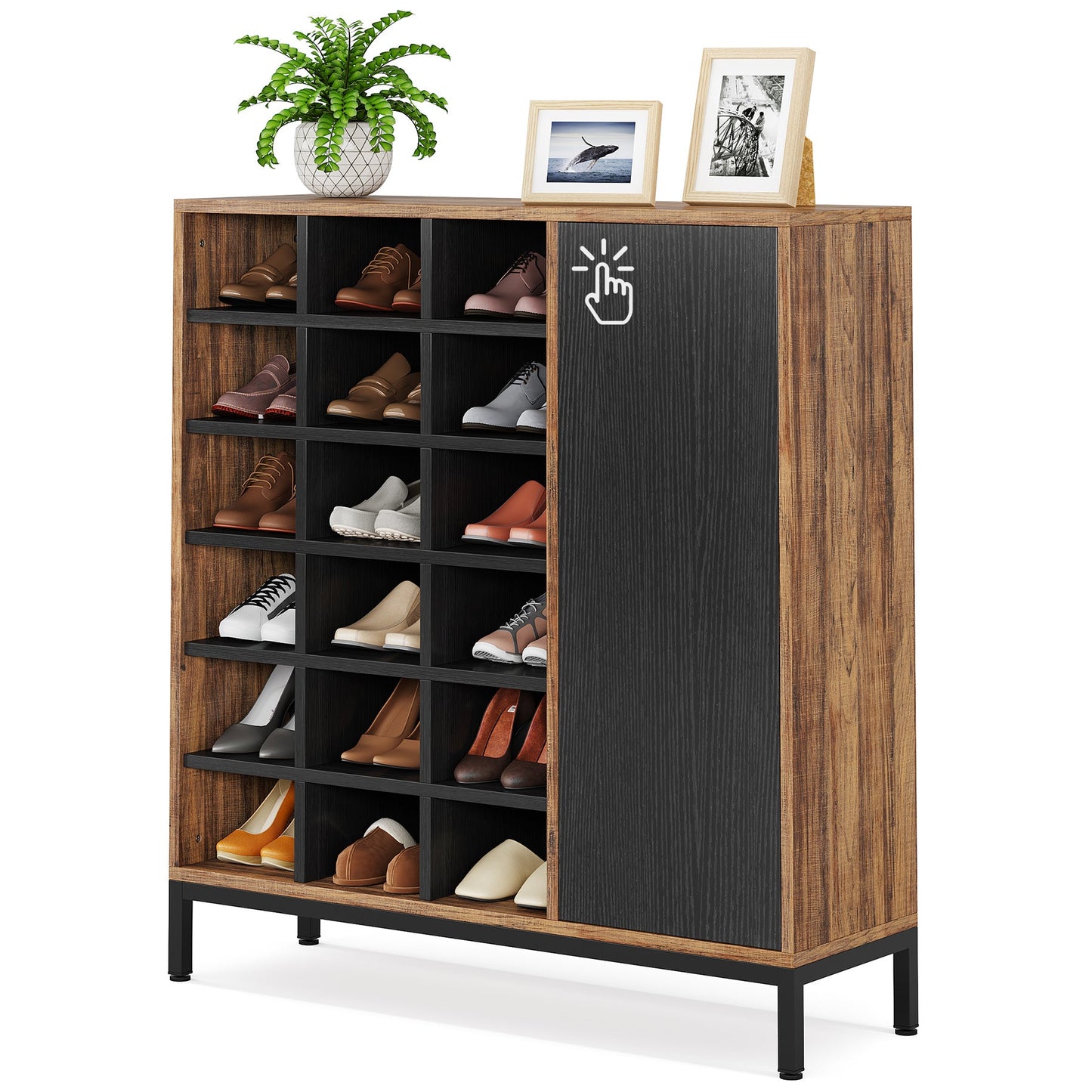 Industrial Shoe Cabinet, 6-Tier Shoe Rack with Doors & 23 Cubbies