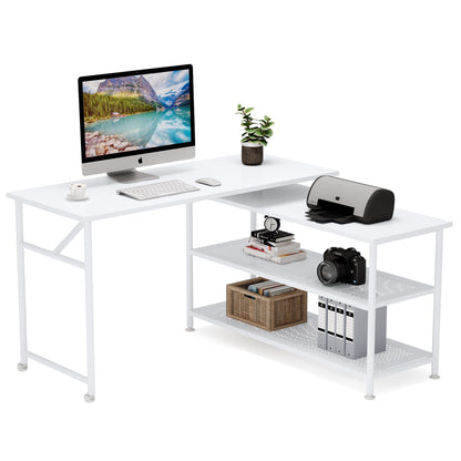 Modern L-Shaped Desk with Storage Shelves