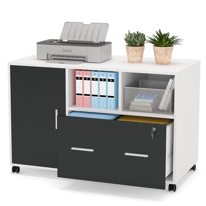 Lateral File Cabinet Printer Stand with Wheels and Shelves