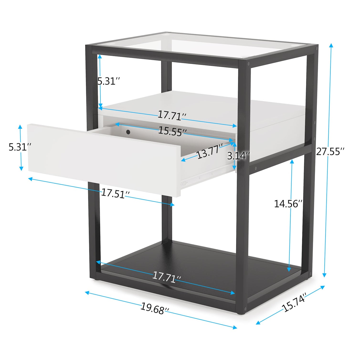 Modern Nightstand Side End Table with Drawer and Shelf