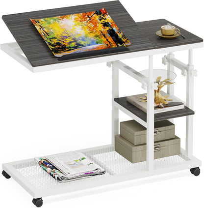 Mobile Side Table with Tiltable Drawing Board