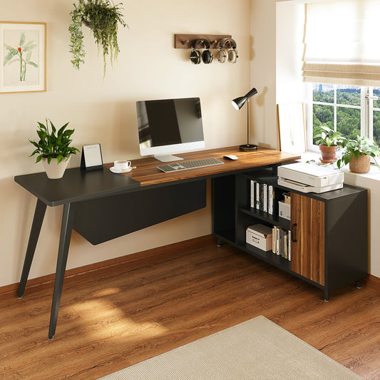 L-Shaped Desk with File Cabinet