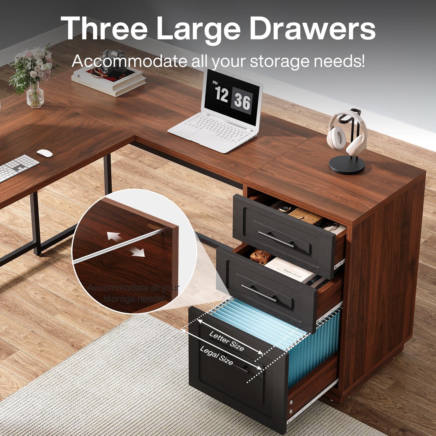 Corner Desk with File Drawer Storage