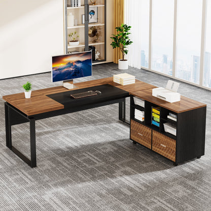 63" Computer Desk with Mobile File Cabinet