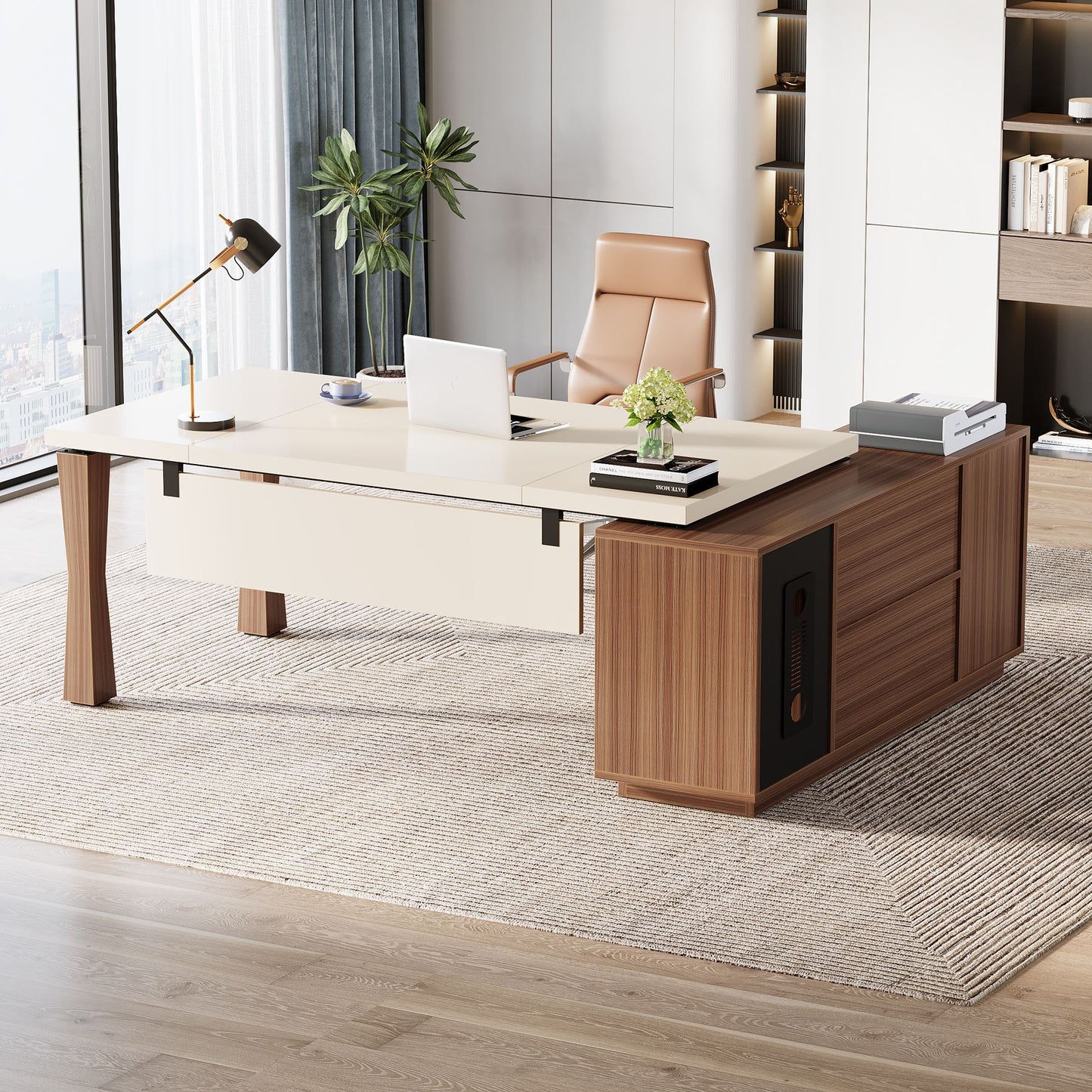 Large L-Shaped Executive Desk Computer Table with Cabinet