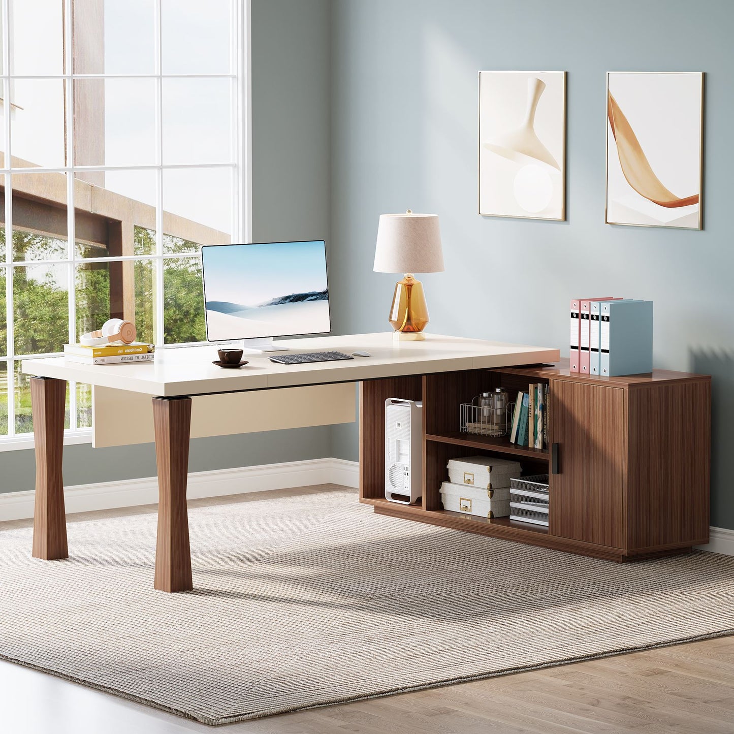 Large L-Shaped Executive Desk Computer Table with Cabinet