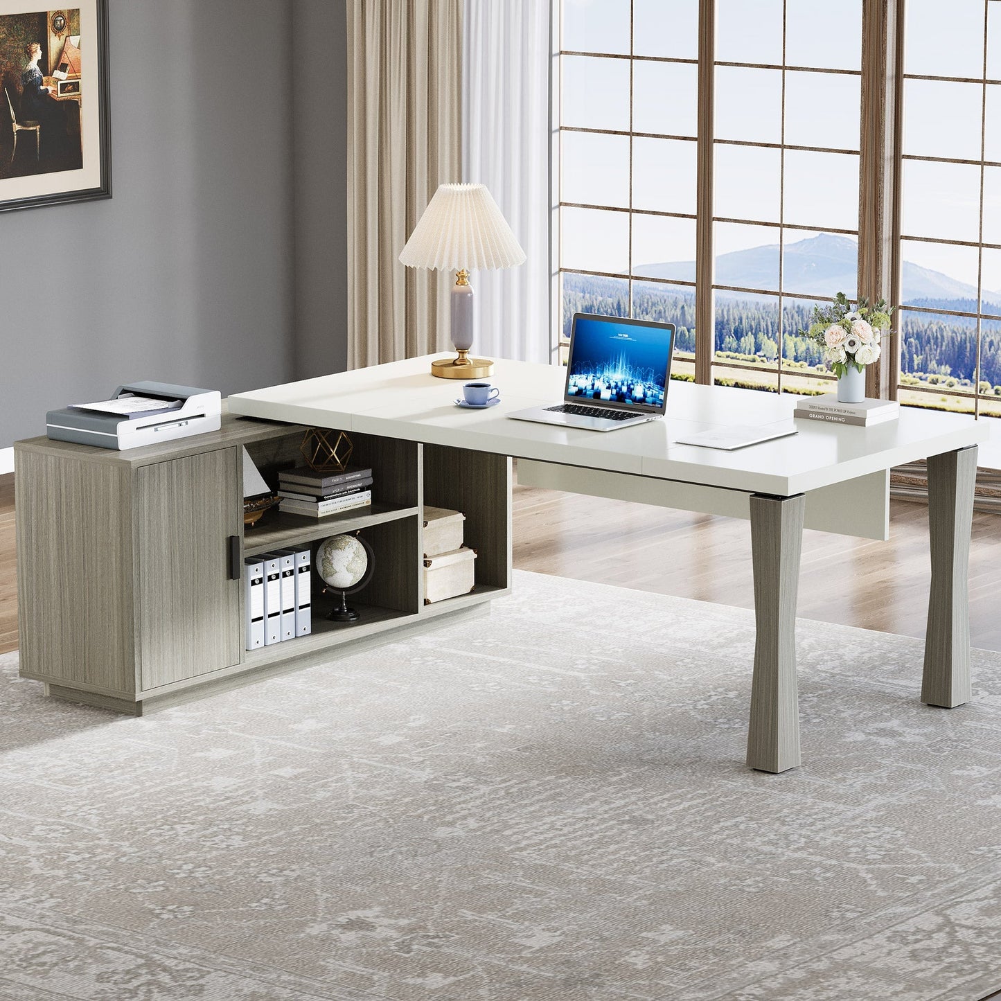 Large L-Shaped Executive Desk Computer Table with Cabinet