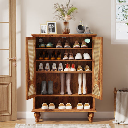 Rattan Shoe Cabinet, 5-Tier Hidden Shoe Rack with Ventilated Doors