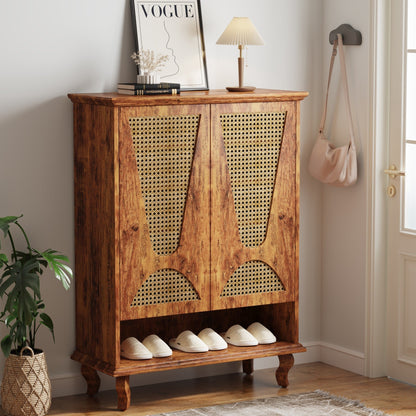 Rattan Shoe Cabinet, 5-Tier Hidden Shoe Rack with Ventilated Doors