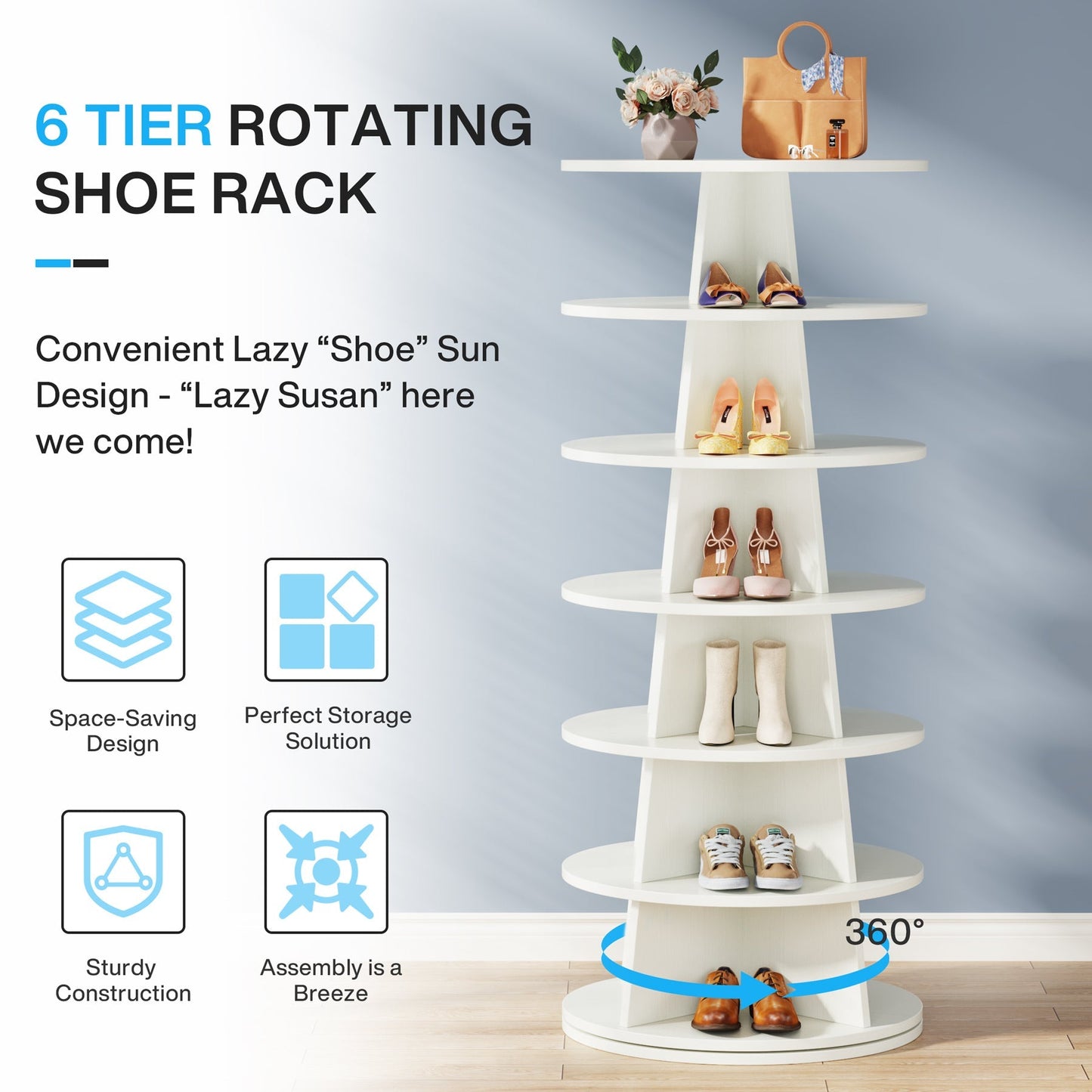 Rotating Shoe Rack, 7-Tier Revolving 24 Pairs Shoe Storage Shelf Tower