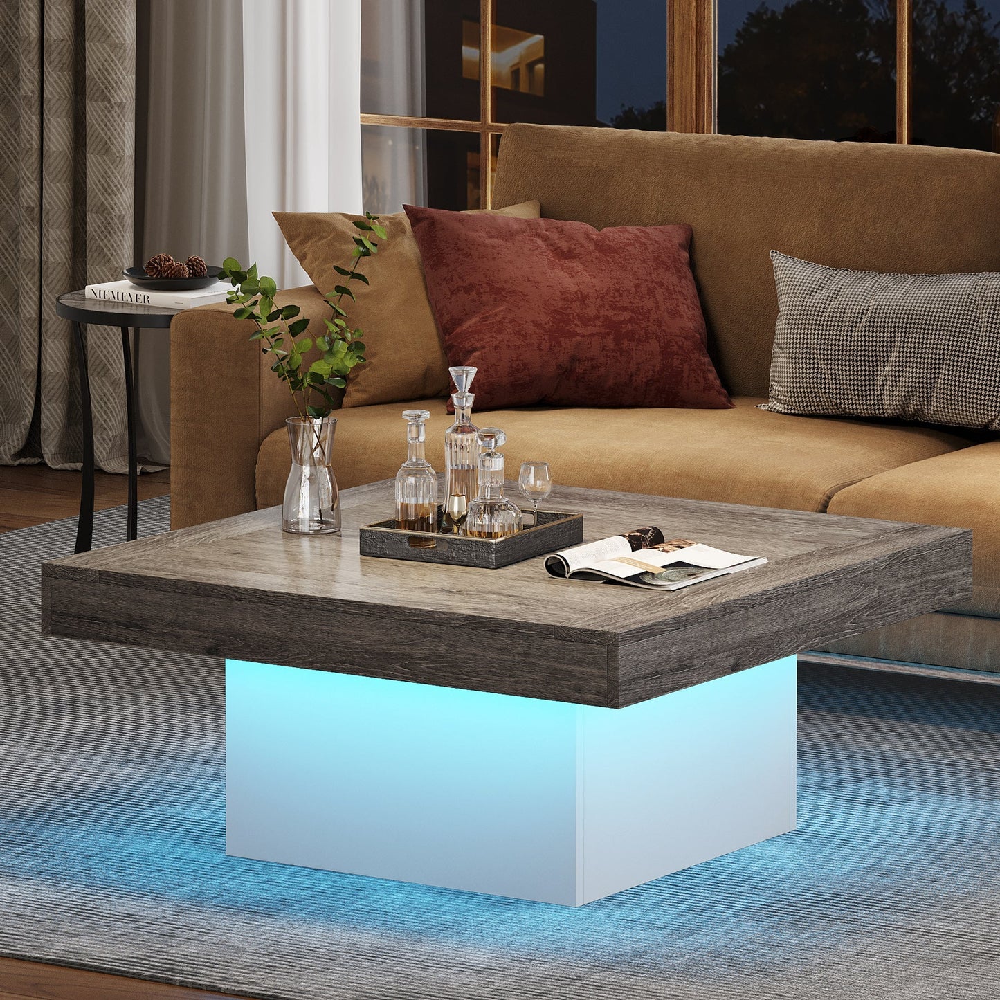 Square Coffee Table with LED Light