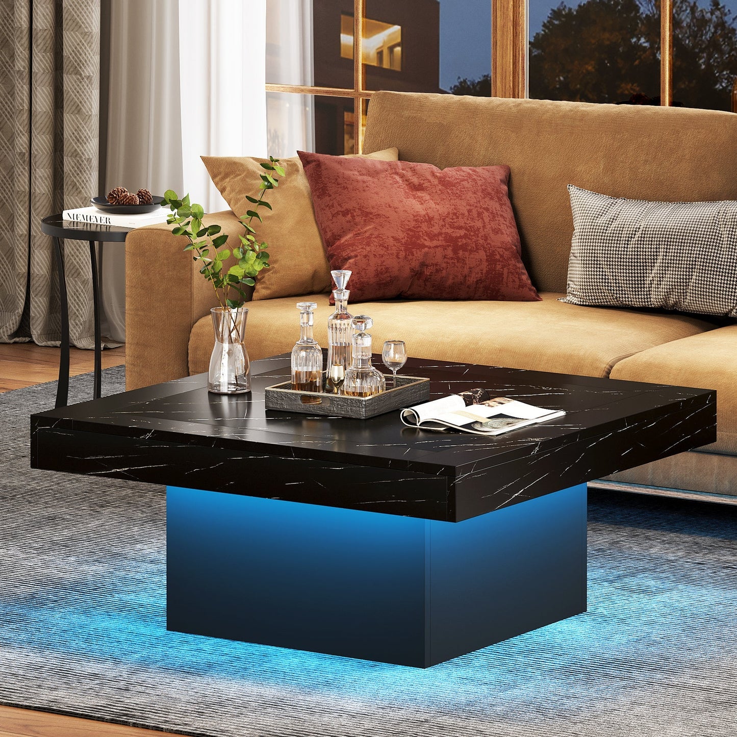 Square Coffee Table with LED Light