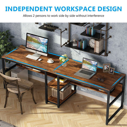 Two Person Desk Desk with Bookshelf