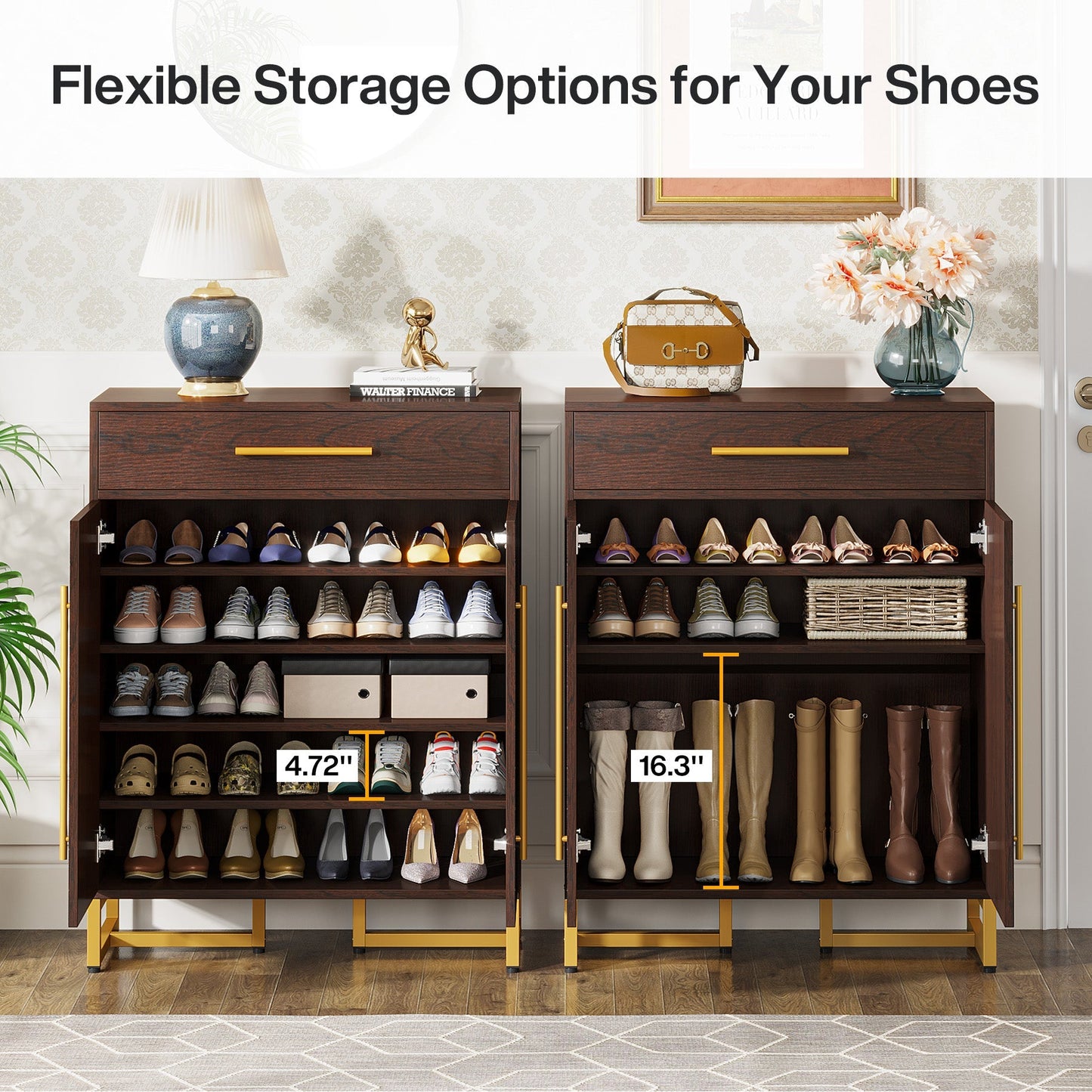 20-Pair Shoe Cabinet Organizer with Drawer & Adjustable Shelves