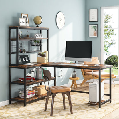 55" Reversible L-Shaped Desk with Wireless Charging & Shelves