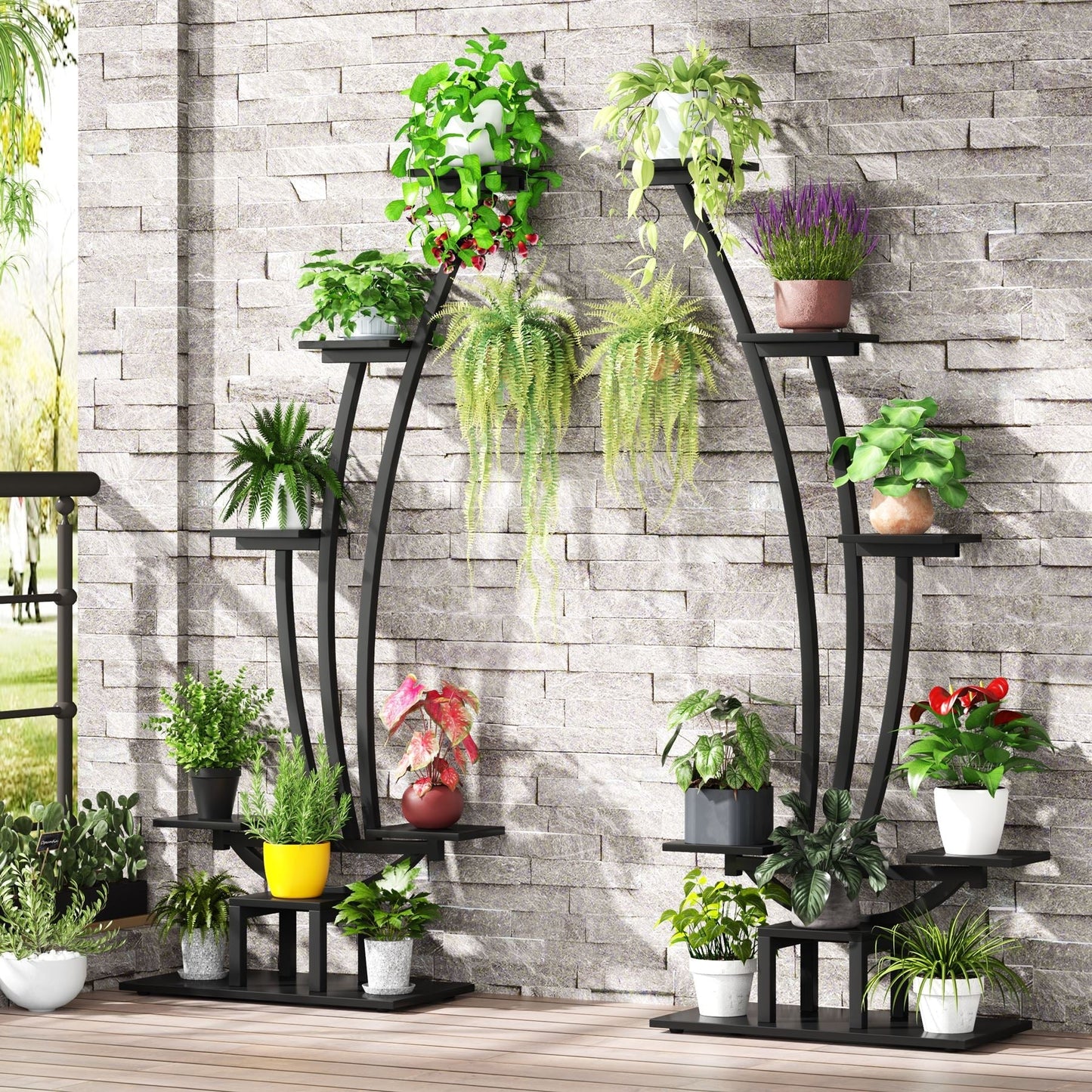 Plant Stand, Metal Curved Display Shelf