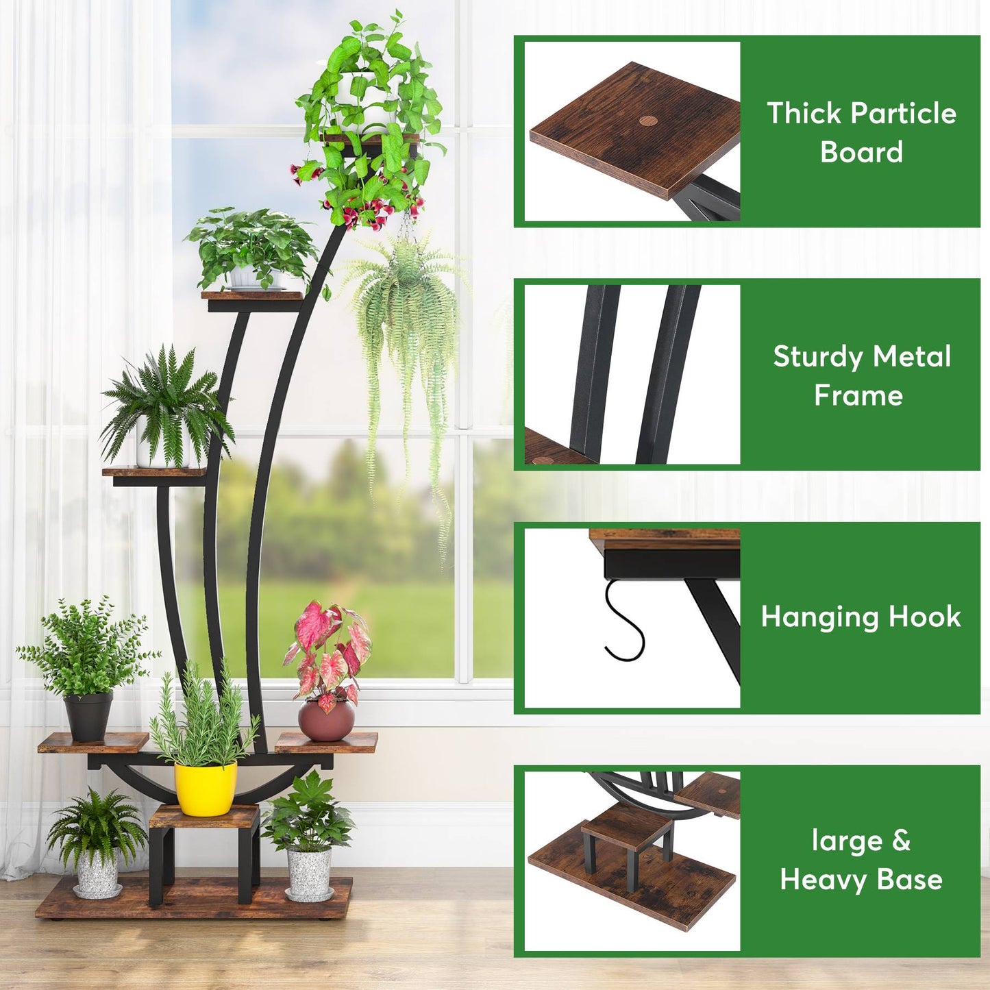 Plant Stand, Metal Curved Display Shelf