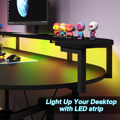 Gaming Desk with LED Strip & Monitor Shelf