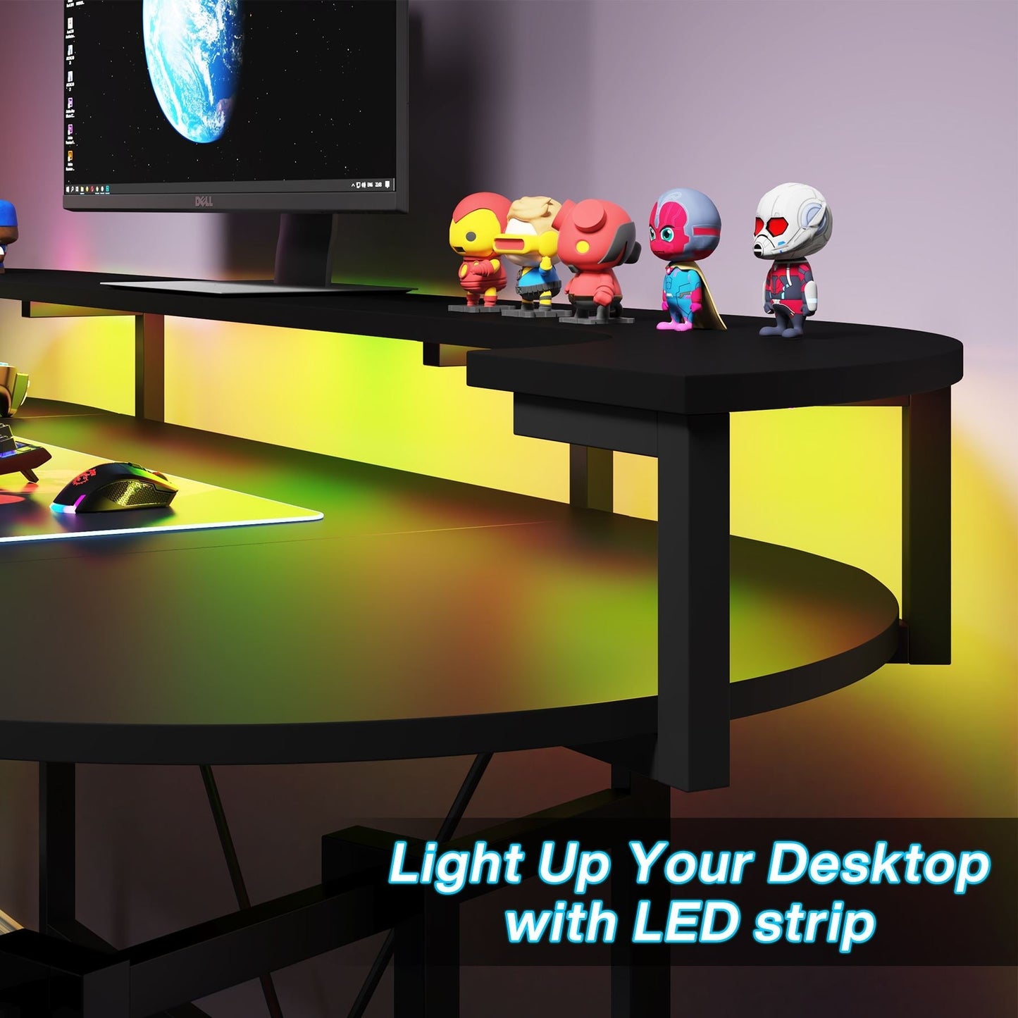 75" Computer Desk with LED Strip & Monitor Shelf