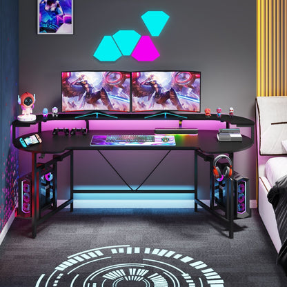 Gaming Desk with LED Strip & Monitor Shelf