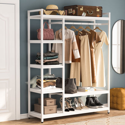 Closet Organizer with 6 Shelves and Hanging Bar