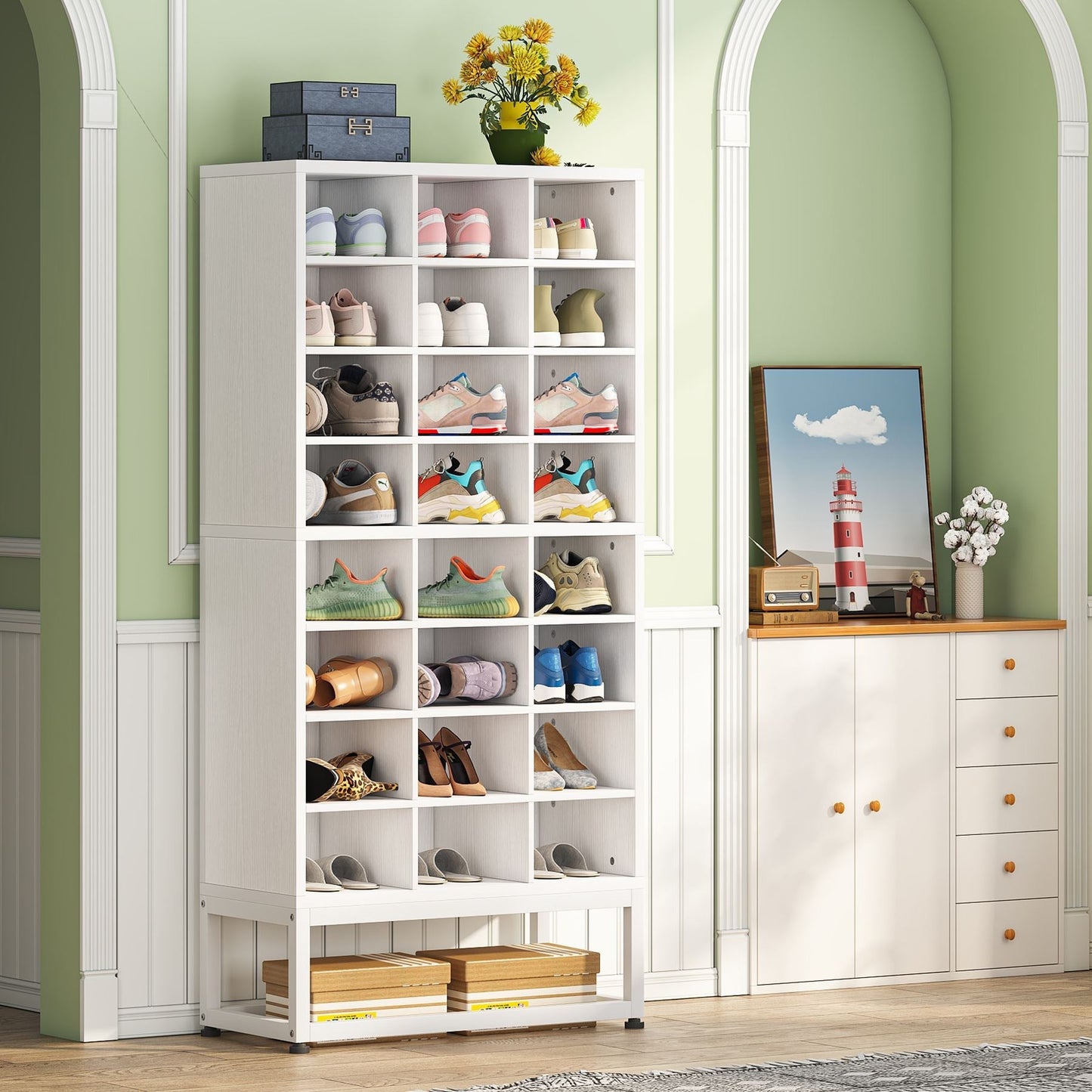 Freestanding Shoe Cabinet, 8-Tier Shoe Storage Rack with 24 Cubbies