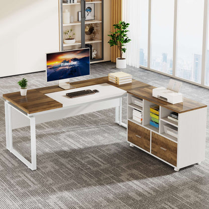 63" Computer Desk with Mobile File Cabinet