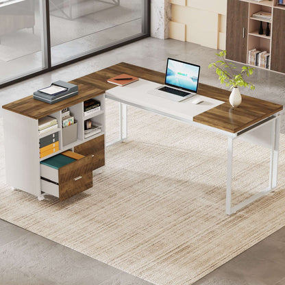 63" Computer Desk with Mobile File Cabinet