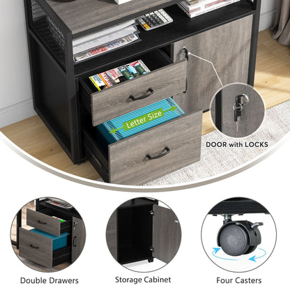 Lockable File Cabinet Printer Stand with Drawers & Caster