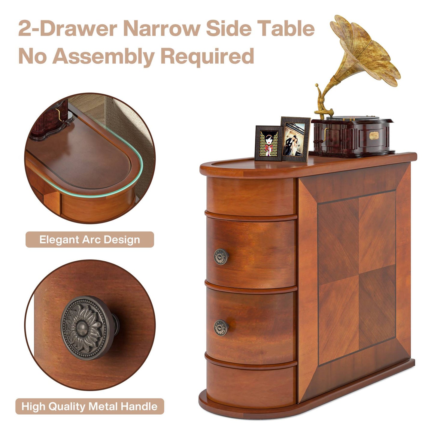 Side Table Nightstand with 2 Drawers