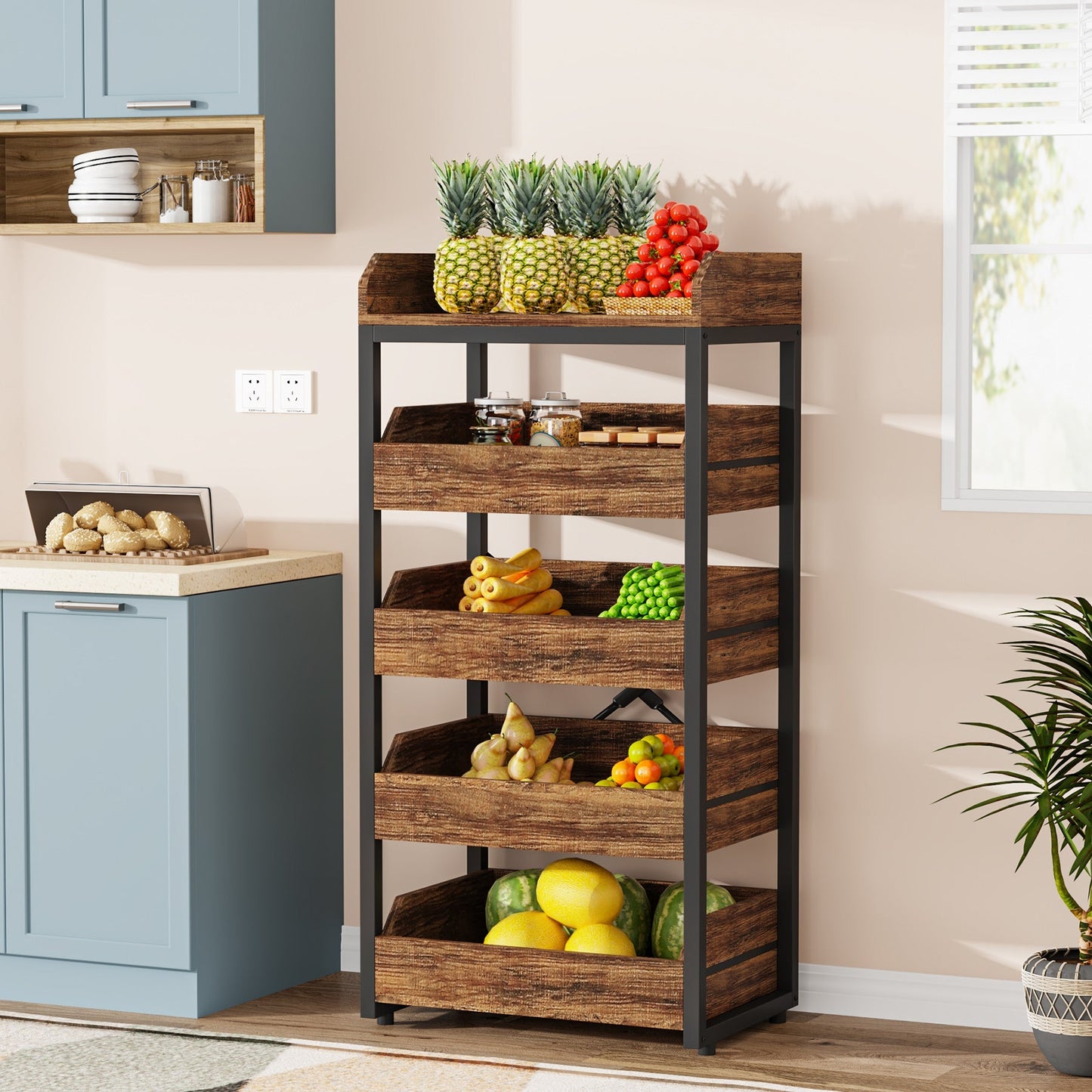 Wood Fruit and Vegetable Storage Rack