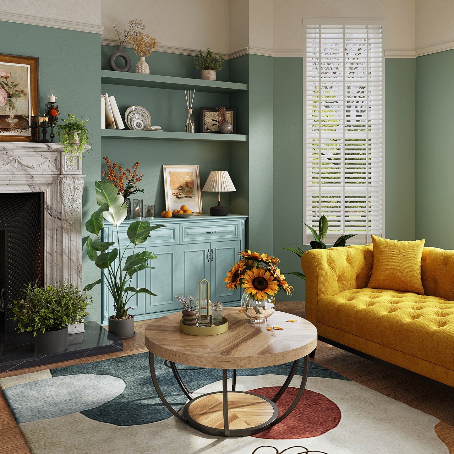 Round Central Cocktail Table with Shelves