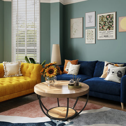 Round Central Cocktail Table with Shelves