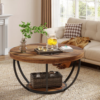 Round Central Cocktail Table with Shelves