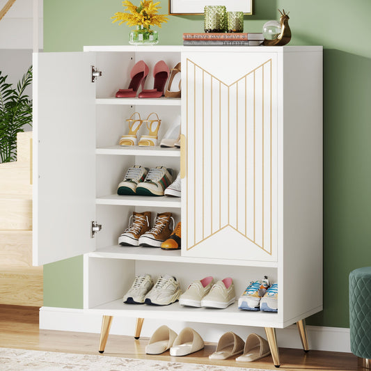 Wooden Shoe Cabinet, 6-Tier Shoe Storage Organizer with Adjustable Shelves