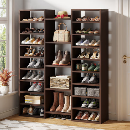 Wooden Shoe Rack, Freestanding Shoe Organizer with 23 Storage Shelves